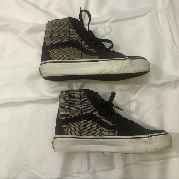 Vans Off The Wall Sk8-Hi shoes Brown Suede/Tan canvas/teal stitching US 6 - Picture 3 of 11